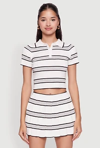 Daisy Classic Fit Striped Cropped Polo Shirt
