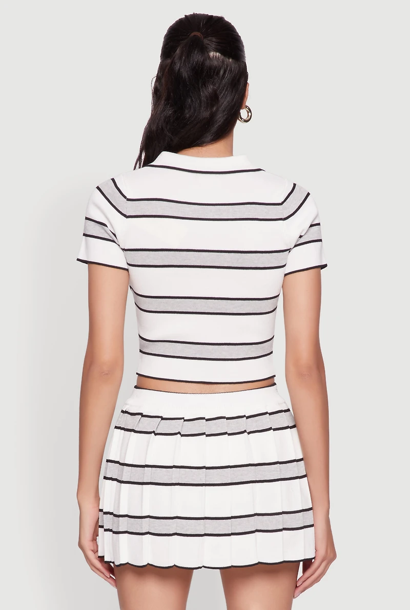 Daisy Classic Fit Striped Cropped Polo Shirt