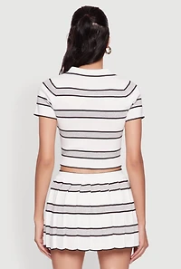 Daisy Classic Fit Striped Cropped Polo Shirt