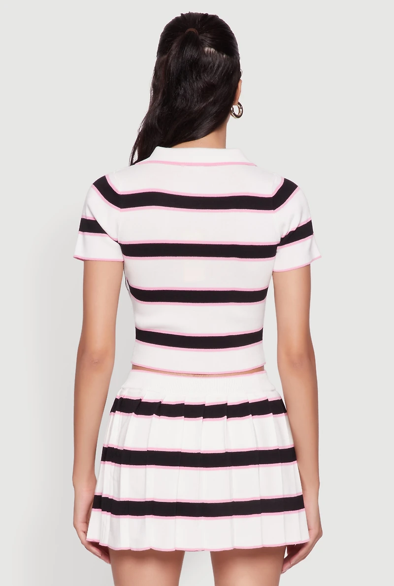 Womens Daisy Classic Fit Striped Cropped Polo Shirt, Multi, Size S