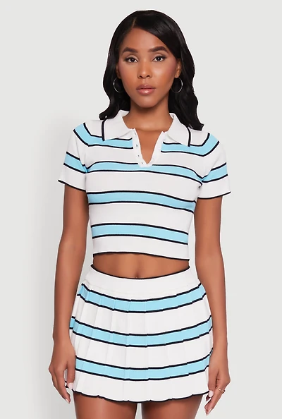 Womens Daisy Classic Fit Striped Cropped Polo Shirt,