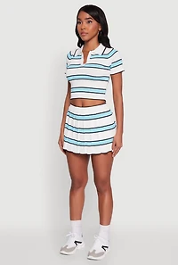 Womens Daisy Classic Fit Striped Cropped Polo Shirt, Blue, Size S