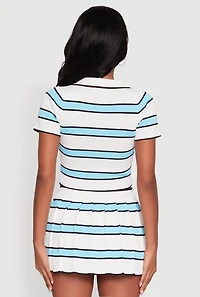 Womens Daisy Classic Fit Striped Cropped Polo Shirt, Blue, Size S