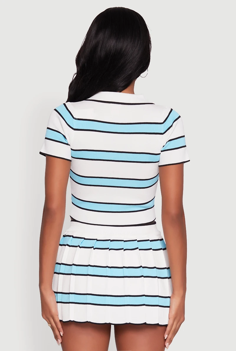 Womens Daisy Classic Fit Striped Cropped Polo Shirt, M