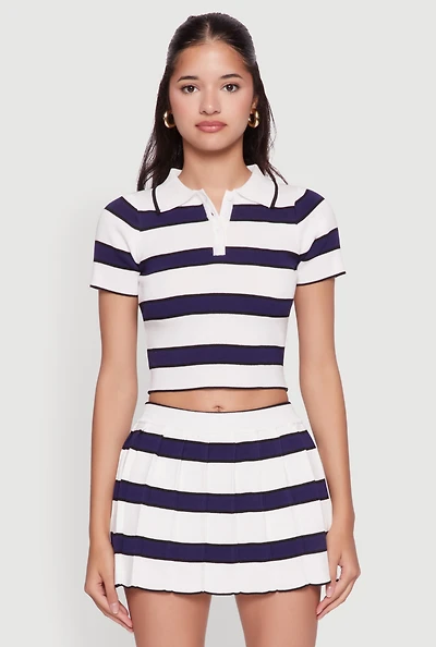 Womens Daisy Classic Fit Striped Cropped Polo Shirt,