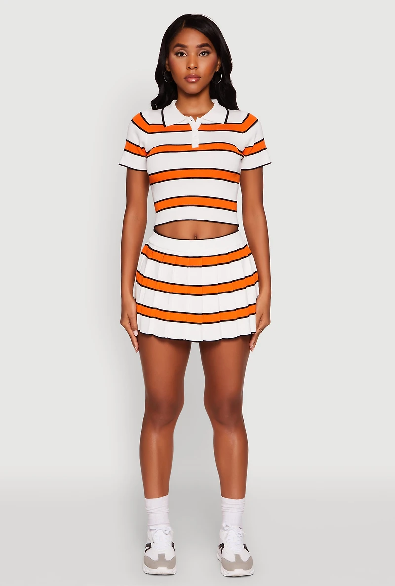 Womens Daisy Classic Fit Striped Cropped Polo Shirt, Orange, Size S