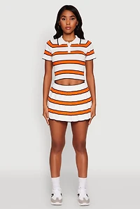 Womens Daisy Classic Fit Striped Cropped Polo Shirt, Orange, Size S