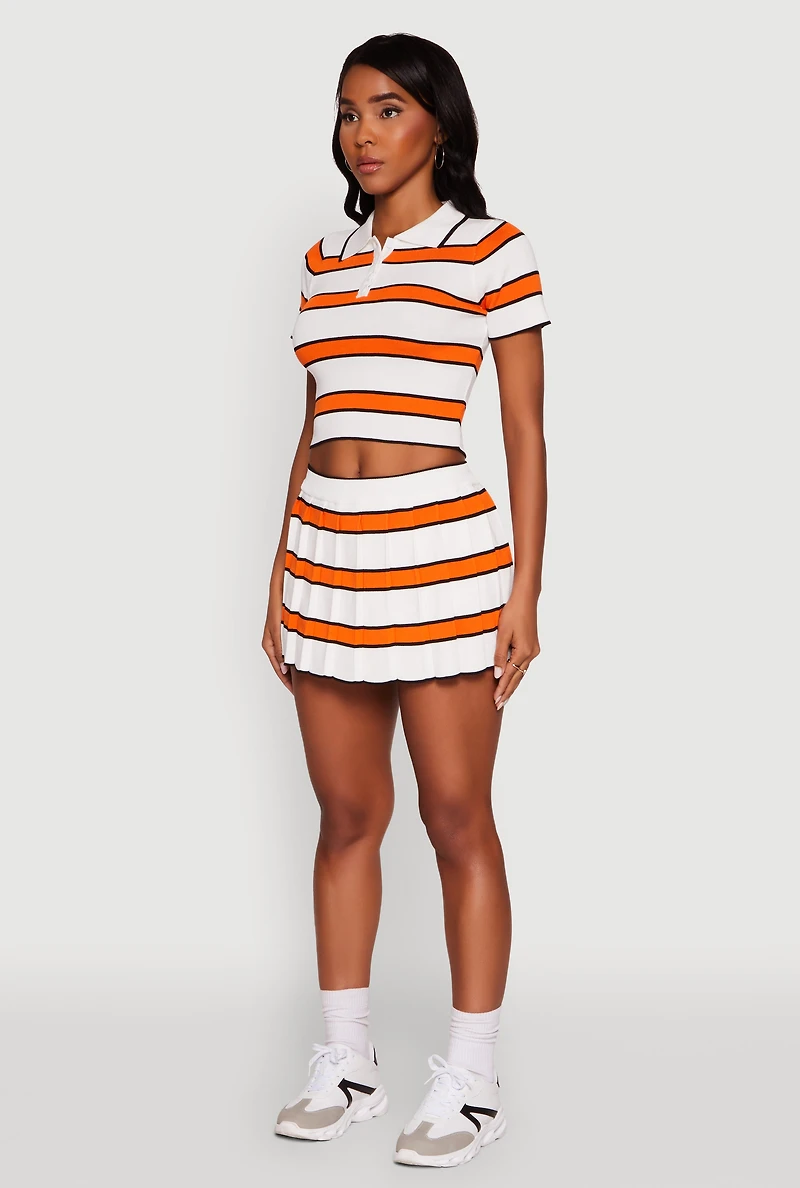 Womens Daisy Classic Fit Striped Cropped Polo Shirt, Orange, Size S
