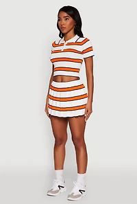 Womens Daisy Classic Fit Striped Cropped Polo Shirt, Orange, Size S