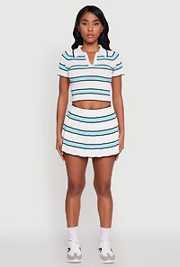 Womens Daisy Striped Pleated Skort,