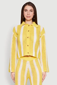 Daisy Striped Pointelle Crochet Shirt