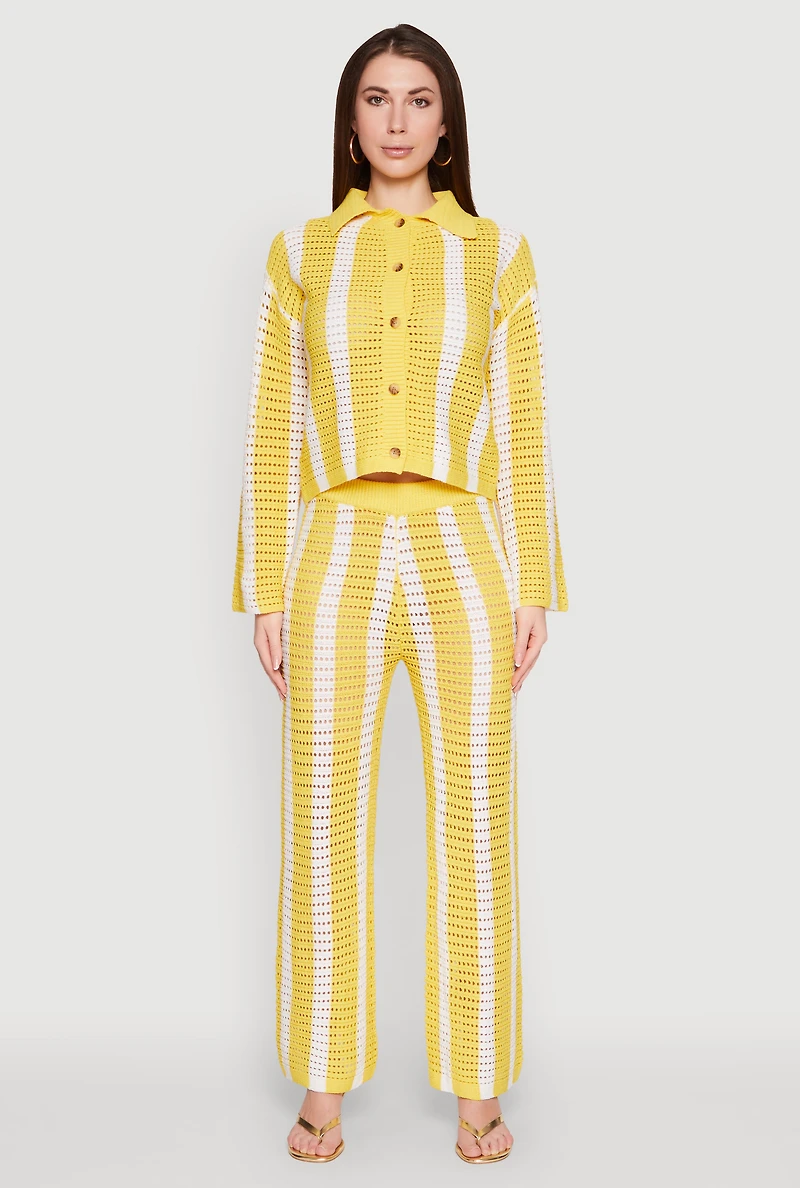 Daisy Striped Pointelle Crochet Shirt