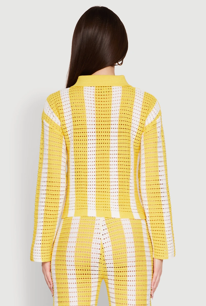 Daisy Striped Pointelle Crochet Shirt