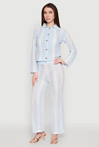 Womens Daisy Striped Pointelle Crochet Pants, Blue, Size L