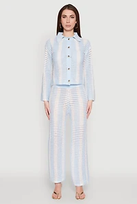 Womens Daisy Striped Pointelle Crochet Pants,