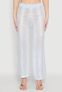 Womens Daisy Striped Pointelle Crochet Pants,