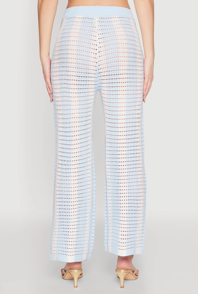 Womens Daisy Striped Pointelle Crochet Pants,