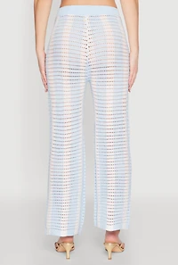Womens Daisy Striped Pointelle Crochet Pants, Blue, Size L