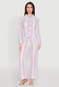 Womens Daisy Striped Pointelle Crochet Pants, Purple, Size S