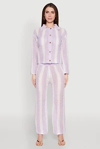 Womens Daisy Striped Pointelle Crochet Pants, Purple, Size S