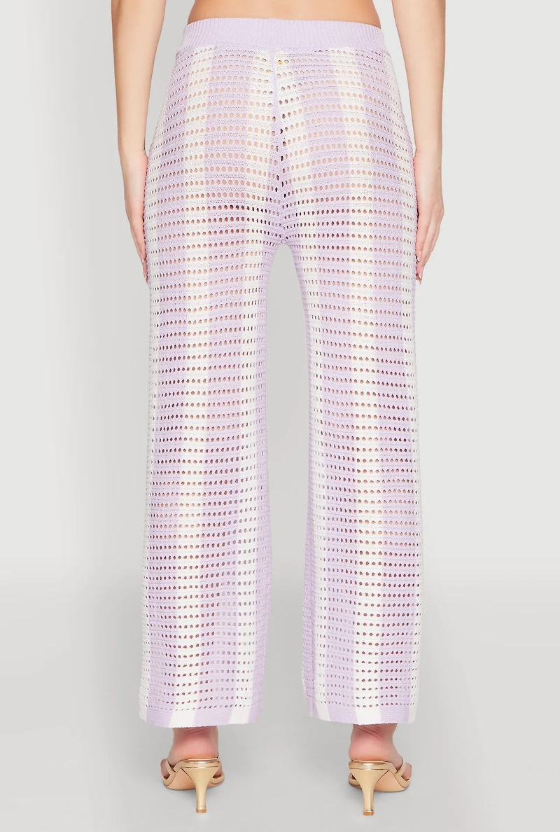 Womens Daisy Striped Pointelle Crochet Pants, Purple, Size S