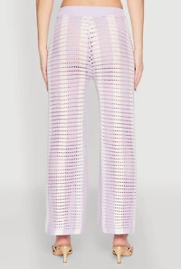 Womens Daisy Striped Pointelle Crochet Pants, Purple, Size S