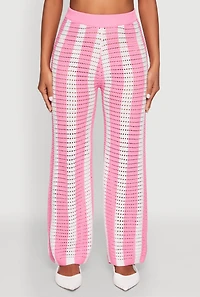 Womens Daisy Striped Pointelle Crochet Pants, Pink, Size S