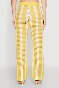 Womens Daisy Striped Pointelle Crochet Pants, Yellow, Size L