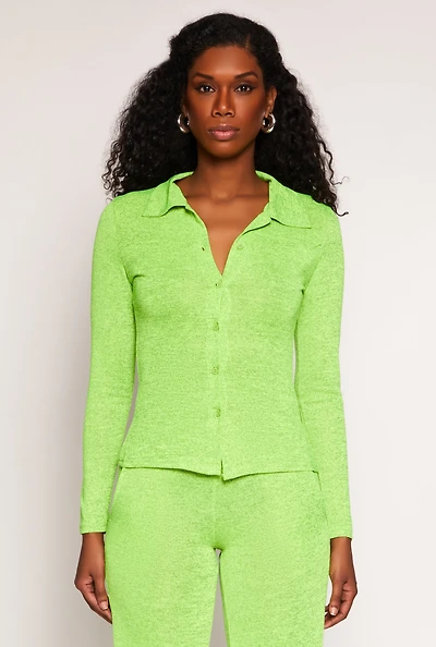 Womens Daisy Button Front Long Sleeve Shirt,
