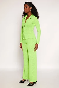Womens Daisy Button Front Long Sleeve Shirt, Green, Size L