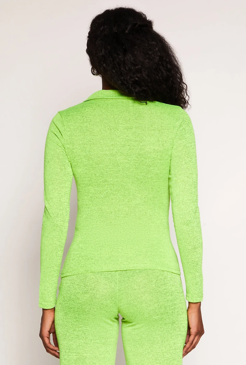 Womens Daisy Button Front Long Sleeve Shirt, Green, Size L