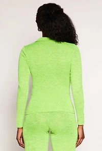 Womens Daisy Button Front Long Sleeve Shirt, Green, Size L