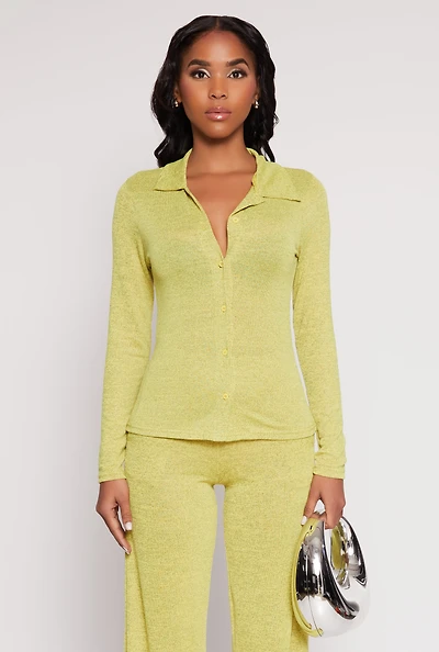 Womens Daisy Button Front Long Sleeve Shirt, Yellow, Size S