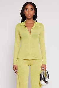 Womens Daisy Button Front Long Sleeve Shirt, Yellow, Size S