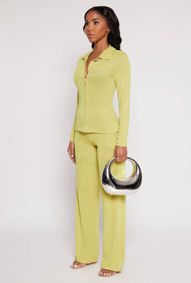 Womens Daisy Button Front Long Sleeve Shirt, Yellow, Size S