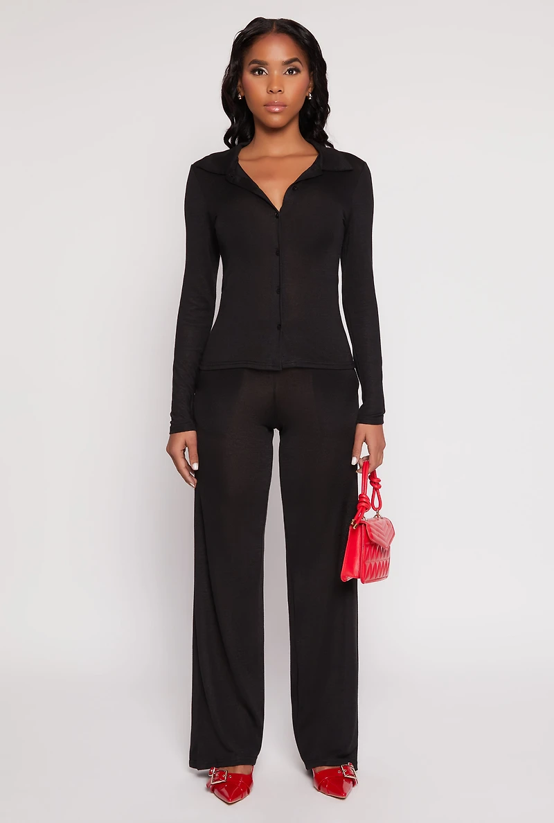 Womens Daisy High Waisted Wide Leg Pants, Black, Size S