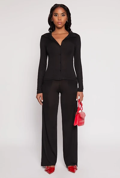 Womens Daisy High Waisted Wide Leg Pants, Black, Size S