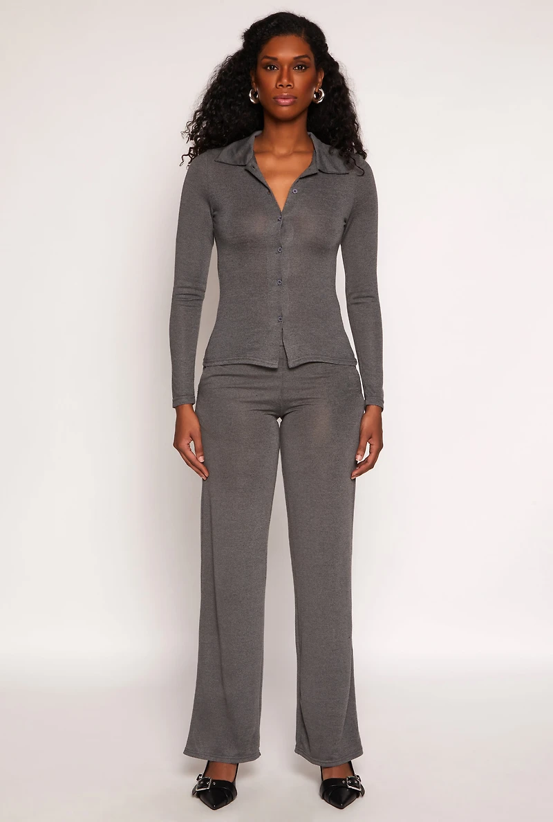 Womens Daisy High Waisted Wide Leg Pants, Grey, Size S