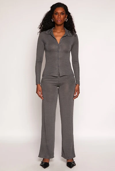 Womens Daisy High Waisted Wide Leg Pants, Grey, Size S