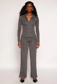 Womens Daisy High Waisted Wide Leg Pants, Grey, Size S