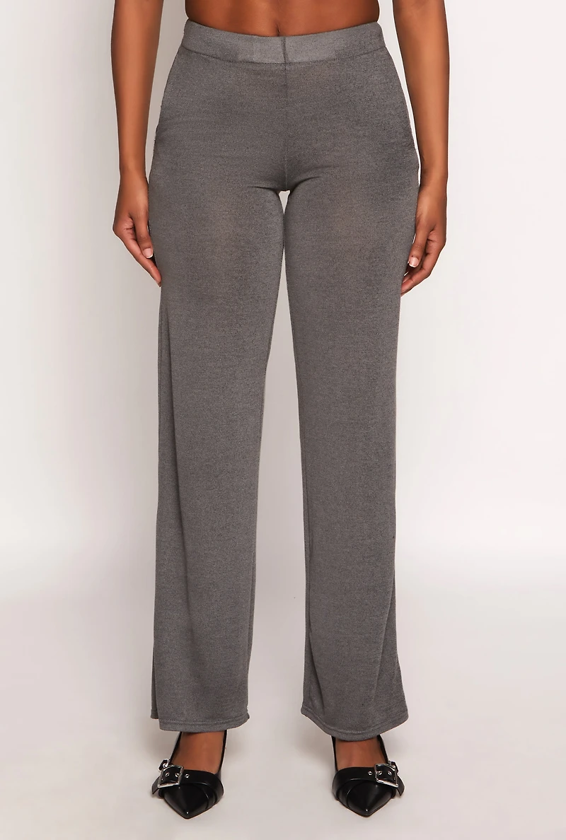 Womens Daisy High Waisted Wide Leg Pants, Grey, Size S