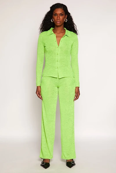 Womens Daisy High Waisted Wide Leg Pants, Green, Size XL