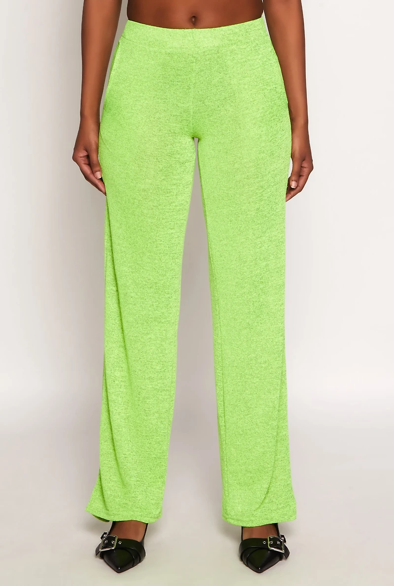 Womens Daisy High Waisted Wide Leg Pants, Green, Size M