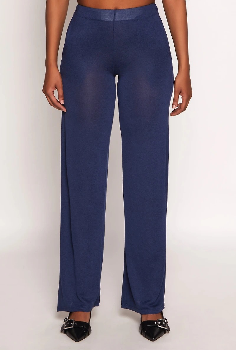Womens Daisy High Waisted Wide Leg Pants, Blue, Size M