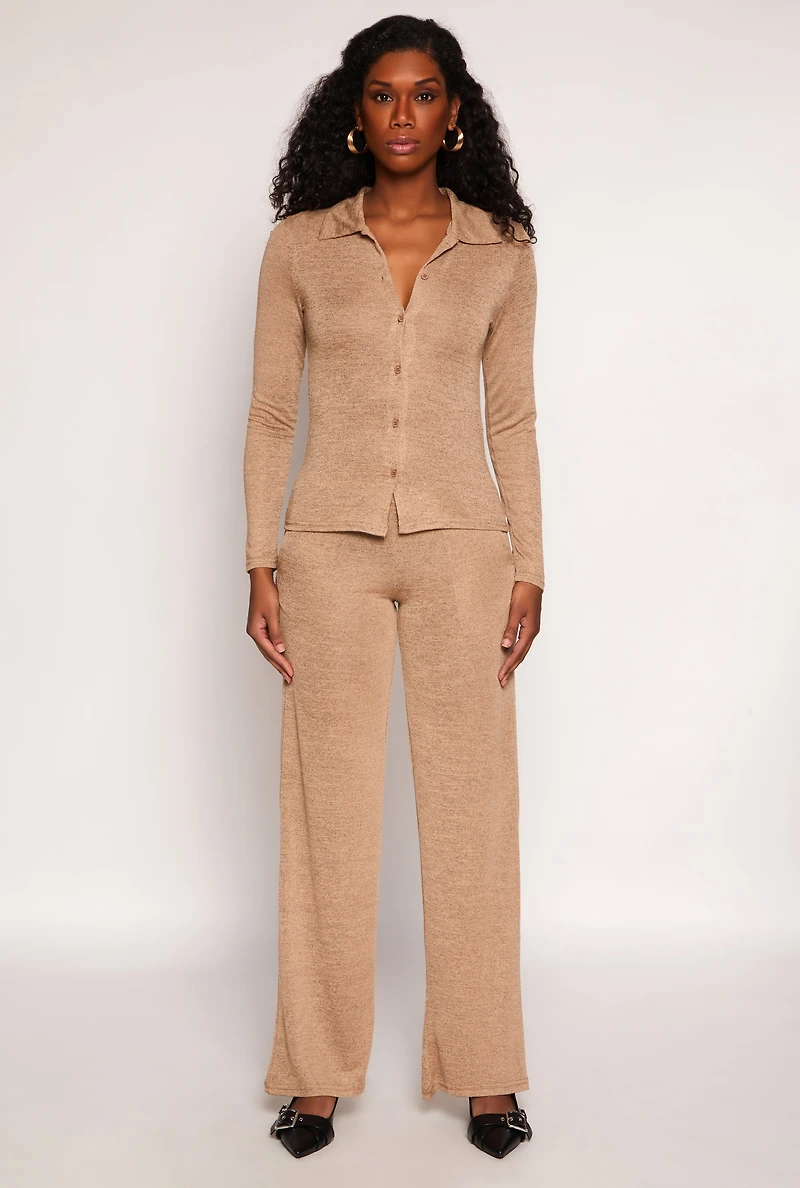 Womens Daisy High Waisted Wide Leg Pants, Khaki, Size S