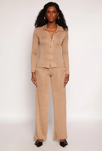 Womens Daisy High Waisted Wide Leg Pants, Khaki, Size S