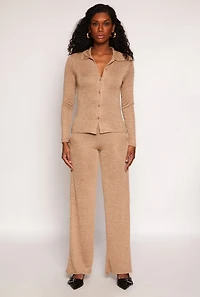 Womens Daisy High Waisted Wide Leg Pants, Khaki, Size S