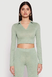 Womens Daisy Long Sleeve Cropped Polo Shirt,
