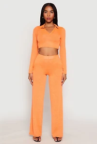 Womens Daisy Long Sleeve Cropped Polo Shirt, Orange, Size L