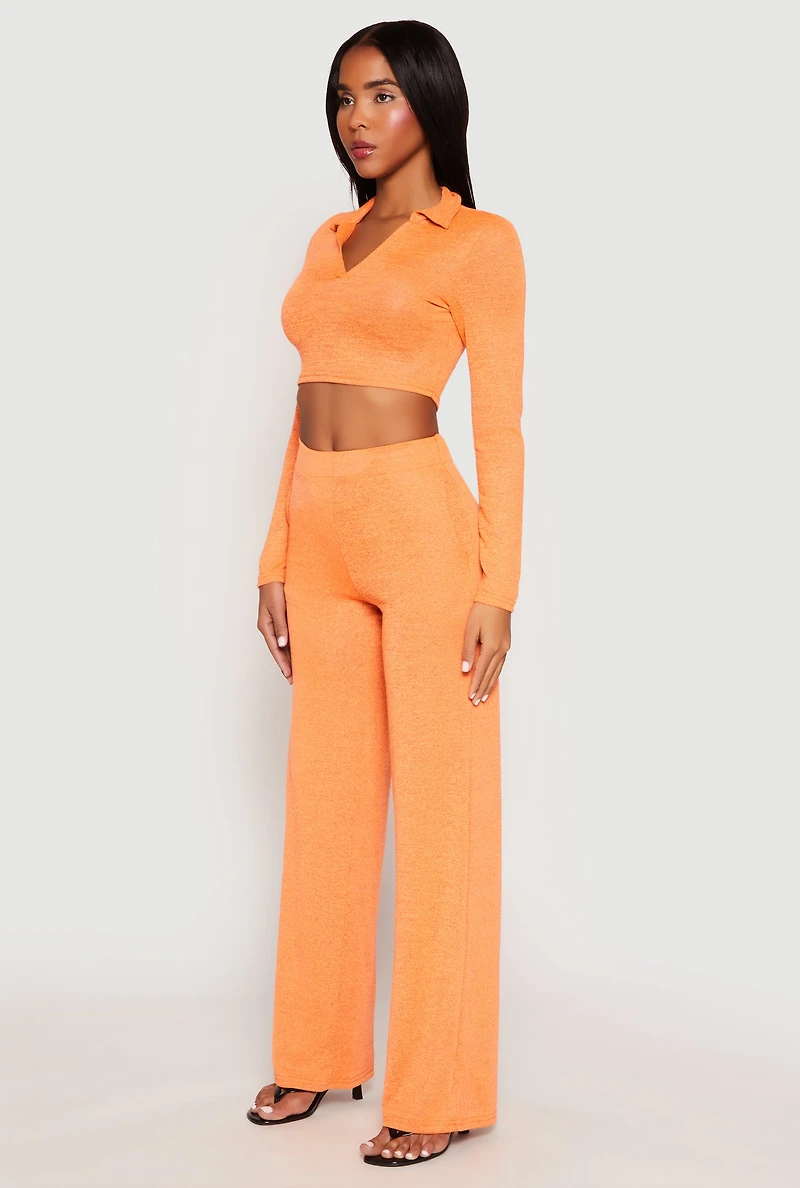 Womens Daisy Long Sleeve Cropped Polo Shirt, Orange, Size L